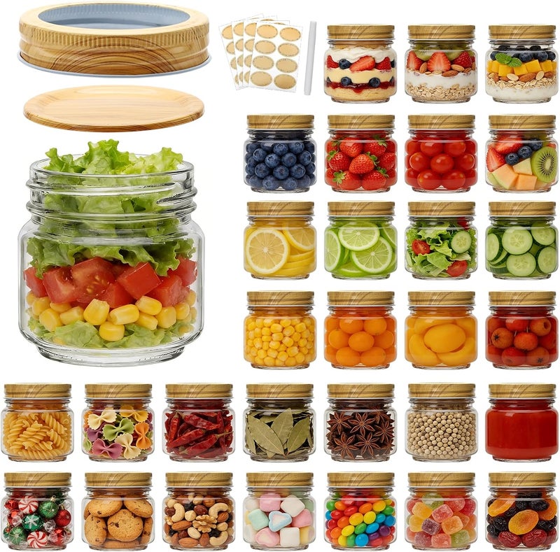 Accguan Mason Jars, glass jar 8OZ With Woodgrain Lids and Bands, Ideal for Jam, Honey, Wedding Favors, Shower Favors, 30 PACK - Image 1